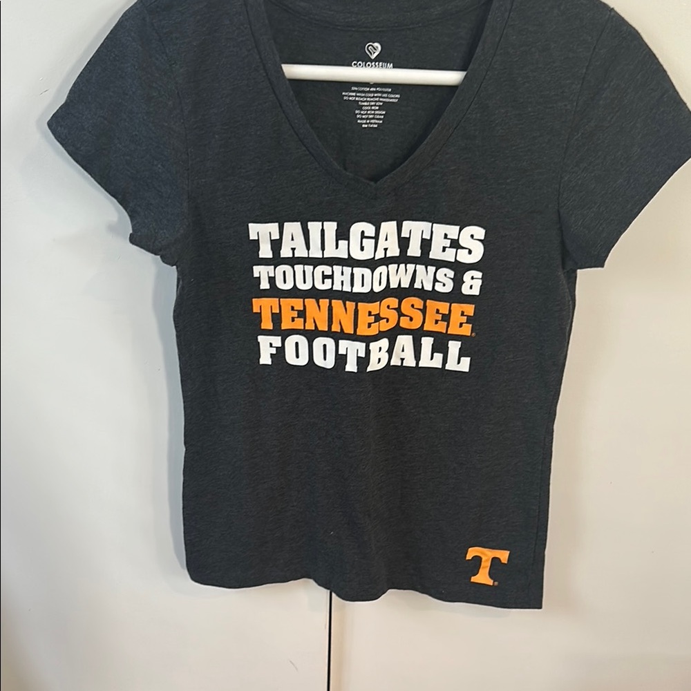 Colosseum Women's Short Sleeve Tee - Dark Gray with Orange and White